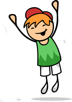 Illustration of a happy boy jumping with arms raised